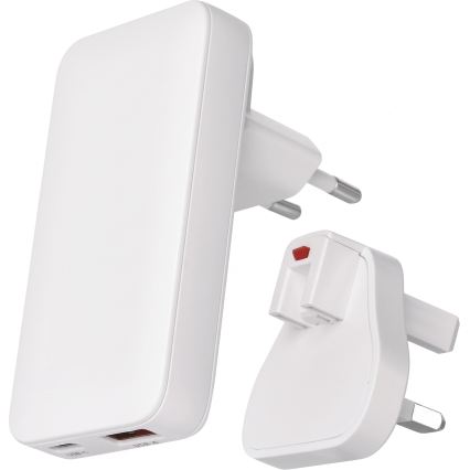 USB GaN Travel Adapter with Interchangeable Plugs, 100–250 V