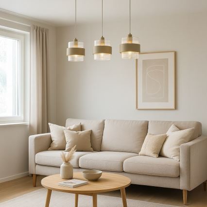 VALENTINO Cable Pendant Chandelier 3xE27/15W/230V Beige/Clear