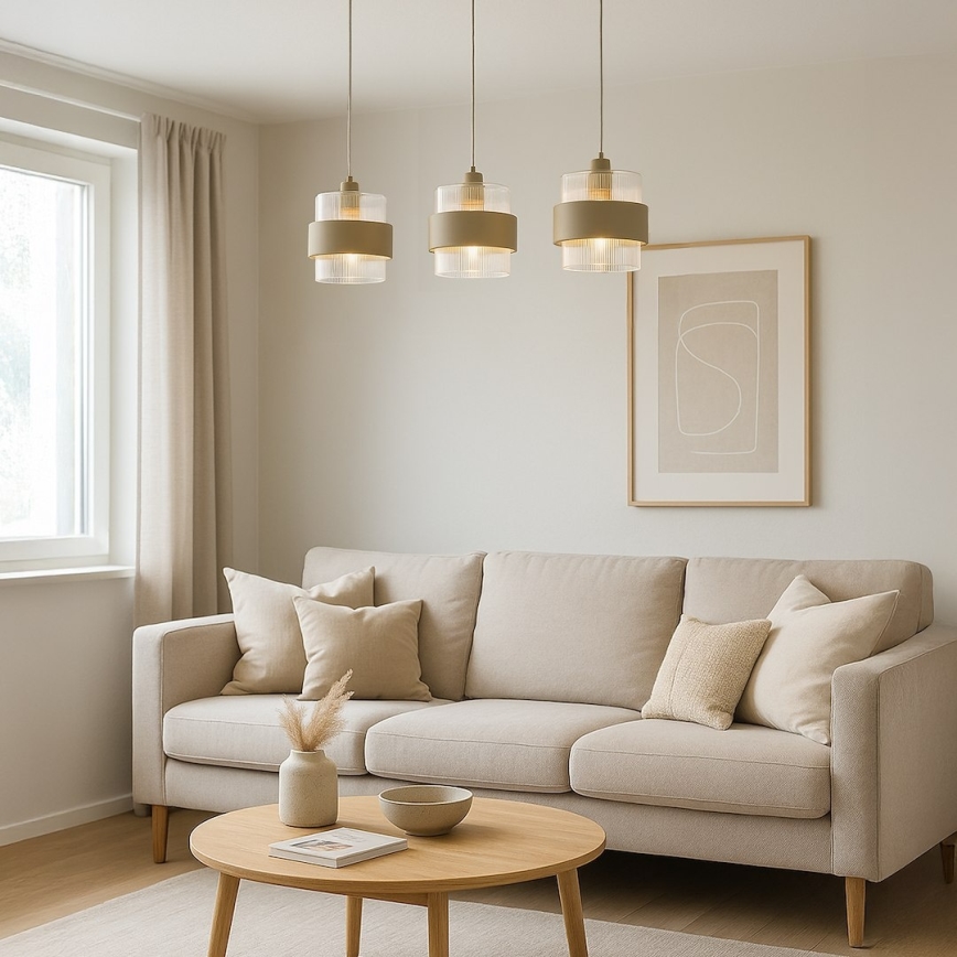 VALENTINO Cable Pendant Chandelier 3xE27/15W/230V Beige/Clear