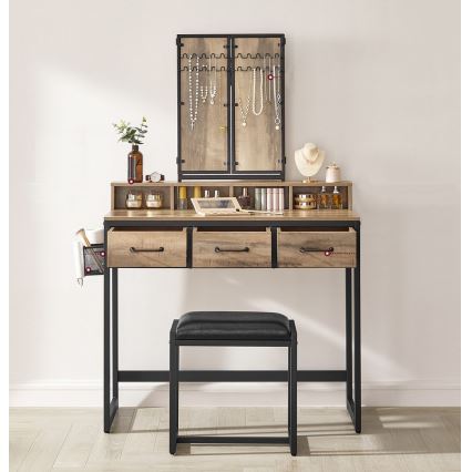 Vanity table with stool 28,6x42 cm FLORA brown/black