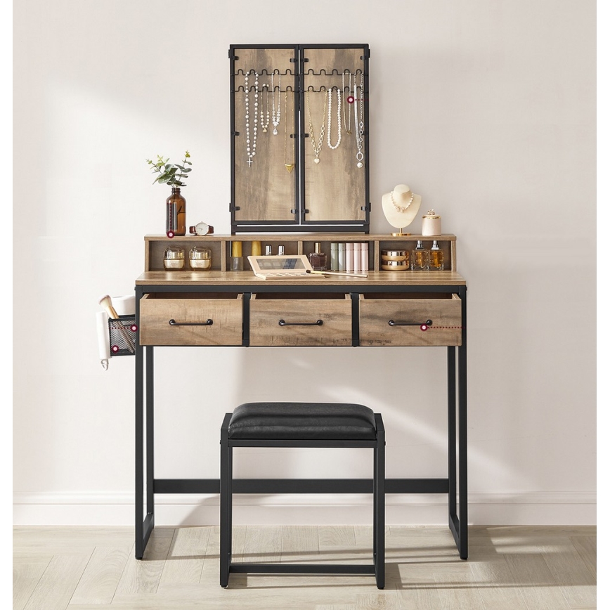 Vanity table with stool 28,6x42 cm FLORA brown/black