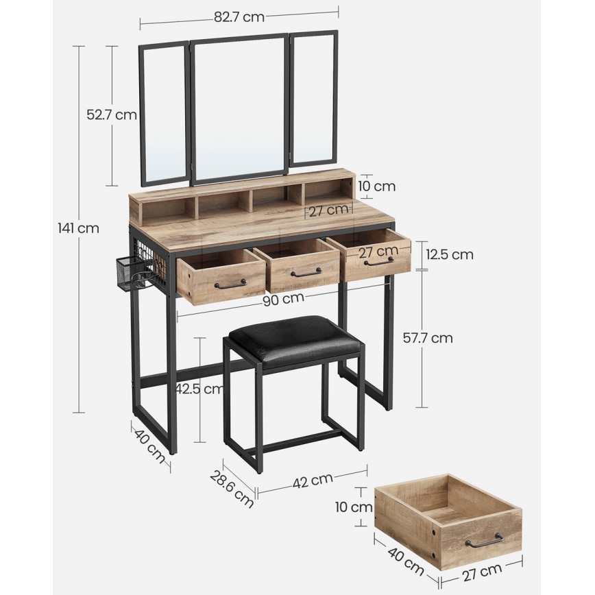 Vanity table with stool 28,6x42 cm FLORA brown/black