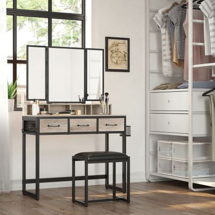 Vanity table with stool 28,6x42 cm FLORA gray/black