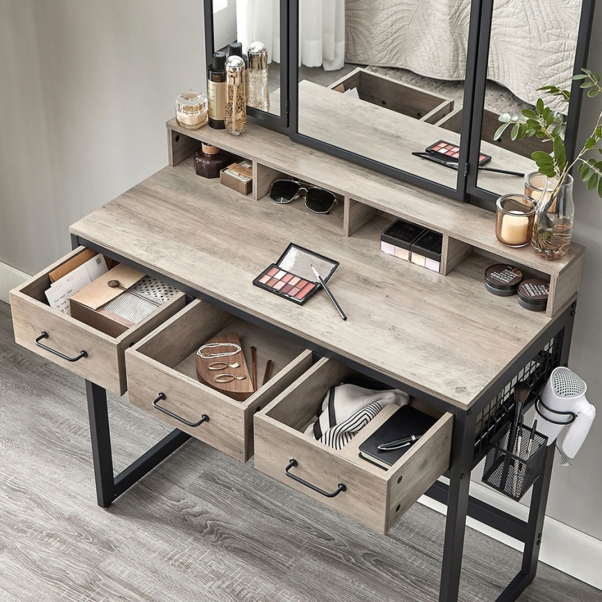 Vanity table with stool 28,6x42 cm FLORA gray/black