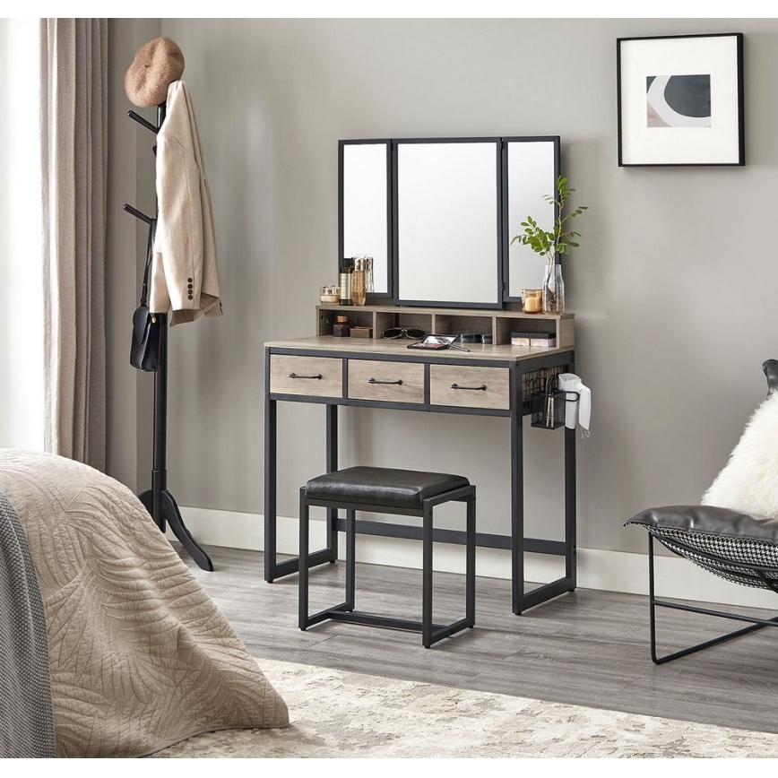 Vanity table with stool 28,6x42 cm FLORA gray/black