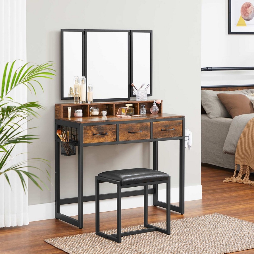 Vanity table with stool FLORA 28,6x42 cm brown/black