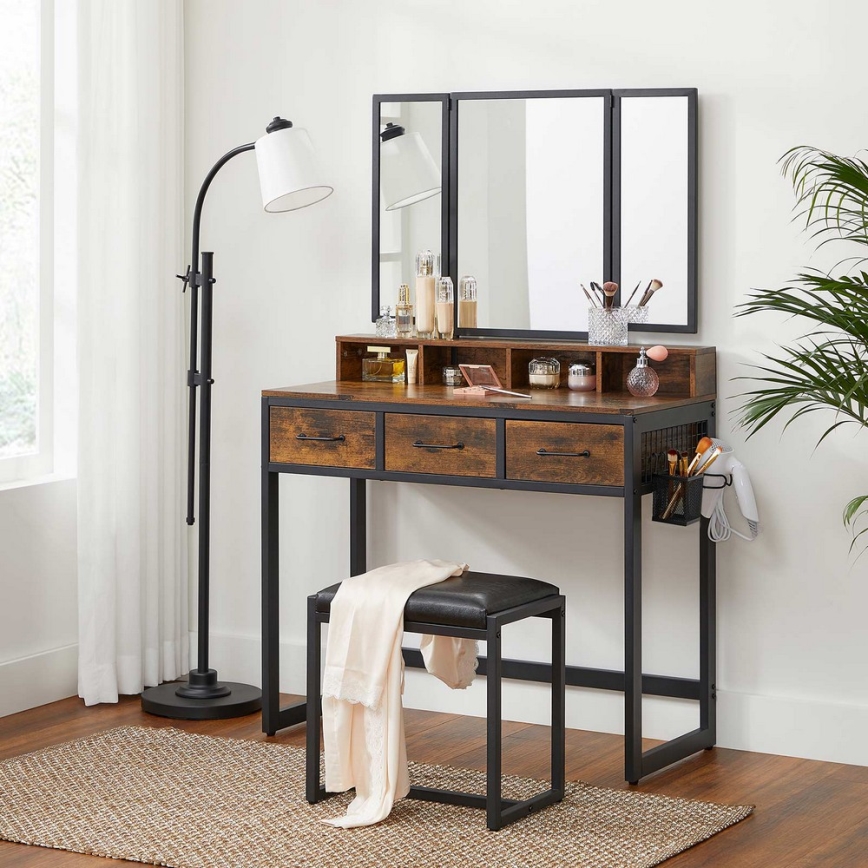 Vanity table with stool FLORA 28,6x42 cm brown/black