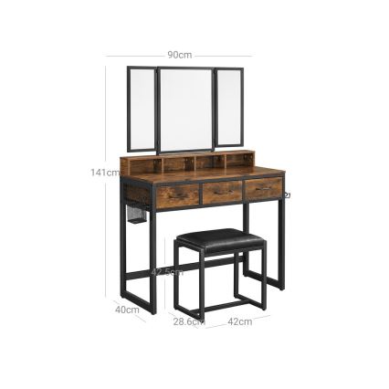 Vanity table with stool FLORA 28,6x42 cm brown/black