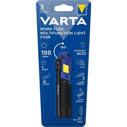 Varta 18649101401 - LED Rechargeable flashlight WORK FLEX F20R LED/5V IP54