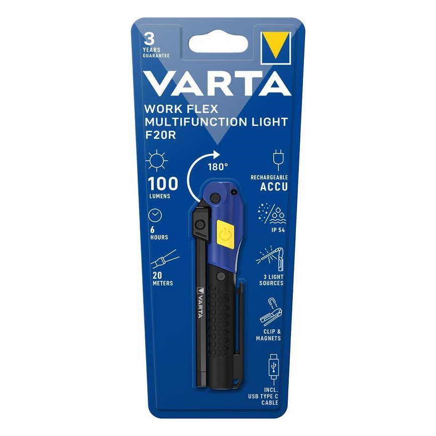 Varta 18649101401 - LED Rechargeable flashlight WORK FLEX F20R LED/5V IP54