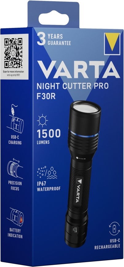 Varta 18921101111 - LED Rechargeable flashlight NIGHT CUTTER PRO F30R LED/USB IP67