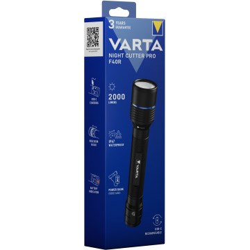 Varta 18922101111 - LED Rechargeable flashlight with a power bank NIGHT CUTTER PRO F40R LED/USB IP67