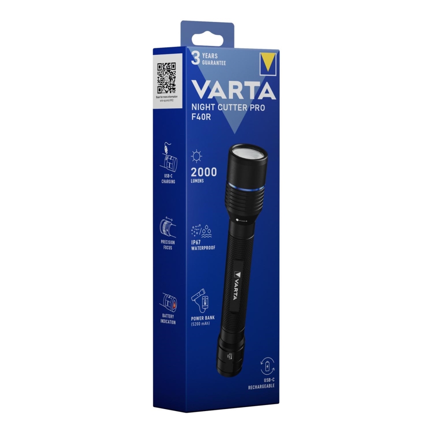 Varta 18922101111 - LED Rechargeable flashlight with a power bank NIGHT CUTTER PRO F40R LED/USB IP67
