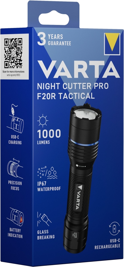 Varta 18923101111 - LED Tactical rechargeable flashlight NIGHT CUTTER PRO F20R LED/USB