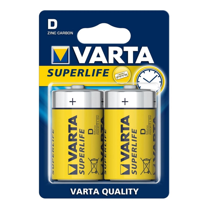 Varta 2020 - 2 pcs Zinc-carbon battery SUPERLIFE D 1,5V