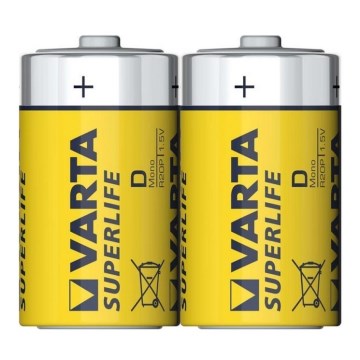 Varta 2020 - 2 pcs Zinc-carbon battery  SUPERLIFE D 1,5V