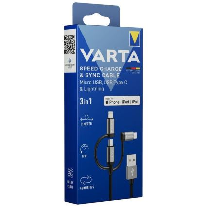 Varta 57937101111 - USB cable 3in1 with connector Lightning and Micro USB 2m
