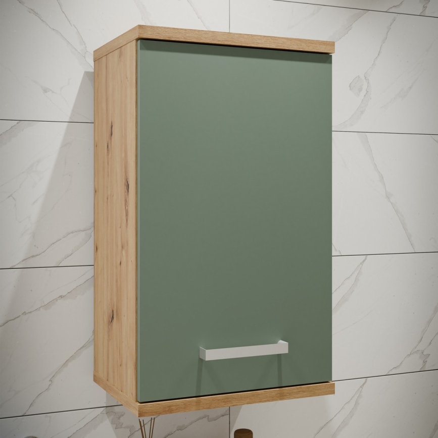 VENOM Wall-Mounted Bathroom Cabinet, Green / Artisan Oak