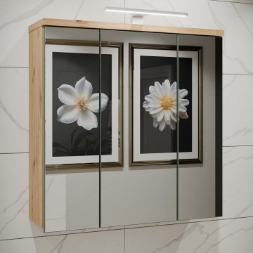 VENOM Wall-Mounted Bathroom Cabinet with Mirror, Green / Artisan Oak