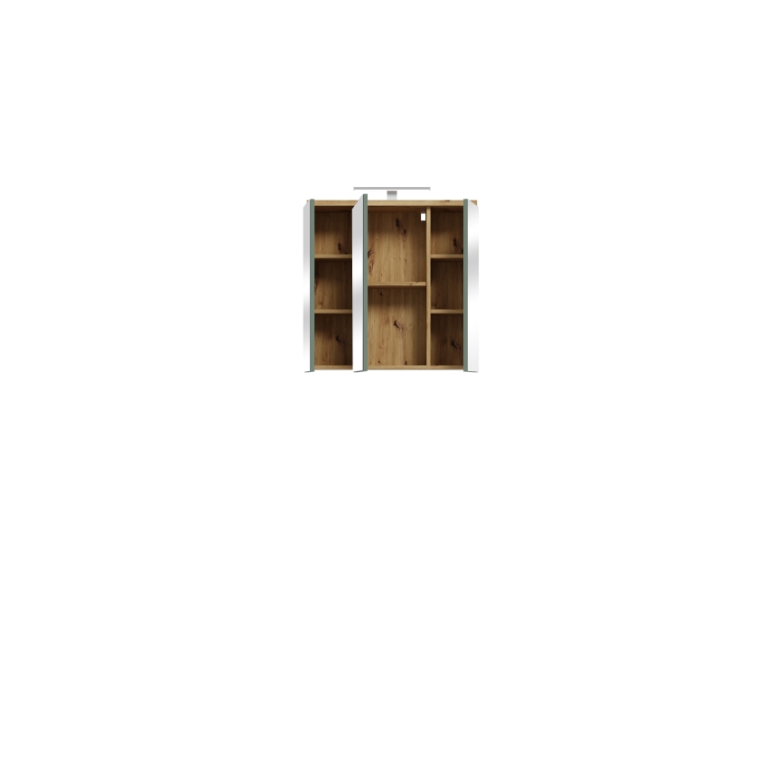 VENOM Wall-Mounted Bathroom Cabinet with Mirror, Green / Artisan Oak