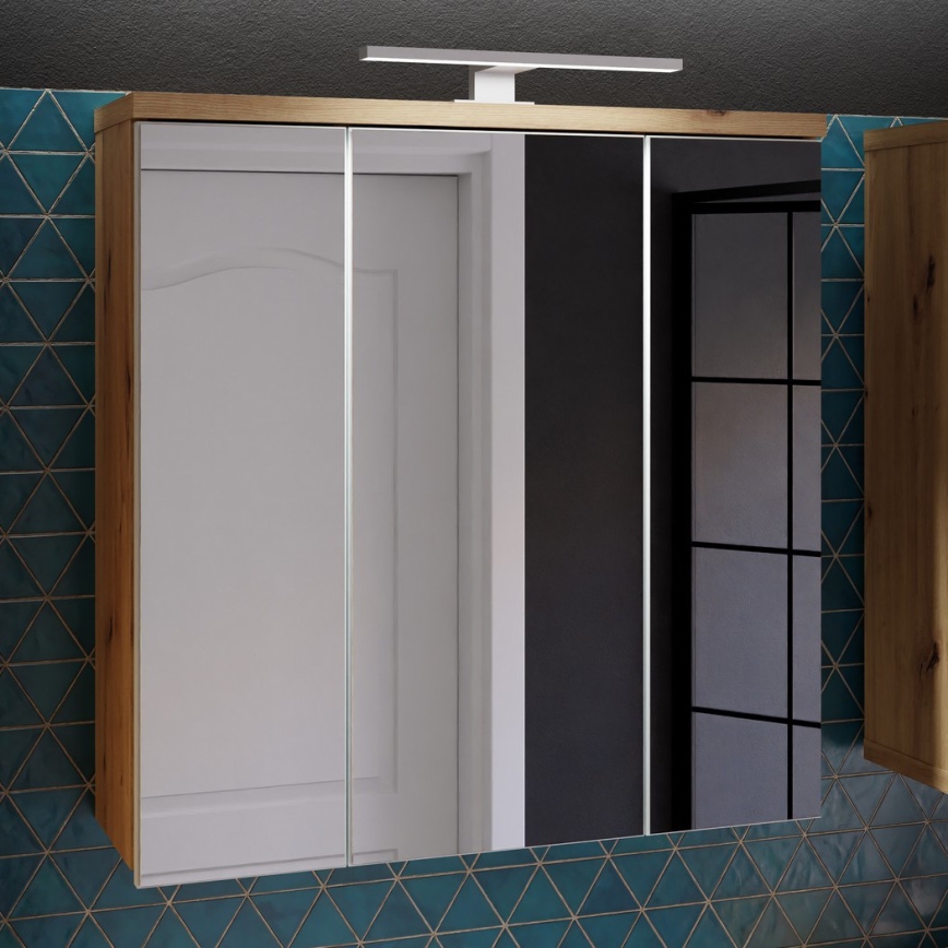 VENOM wall-mounted bathroom cabinet with mirror, white / artisan oak
