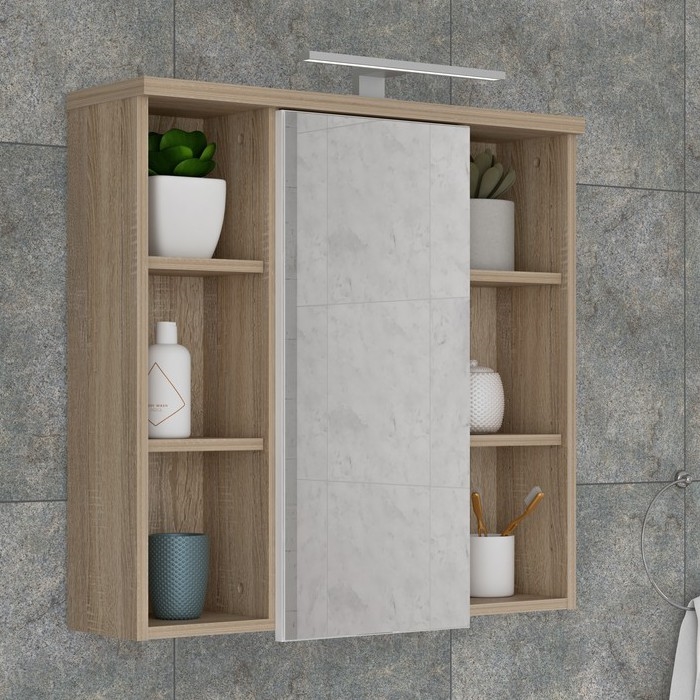 VENOM Wall-mounted Bathroom Cabinet with Mirror, White/Sonoma Oak