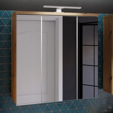 VENOM Wall-Mounted Mirrored Bathroom Cabinet, White/Artisan Oak