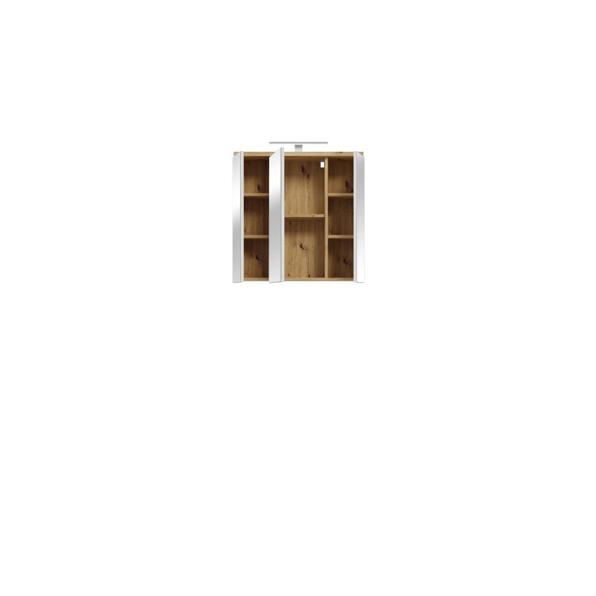 VENOM Wall-Mounted Mirrored Bathroom Cabinet, White/Artisan Oak