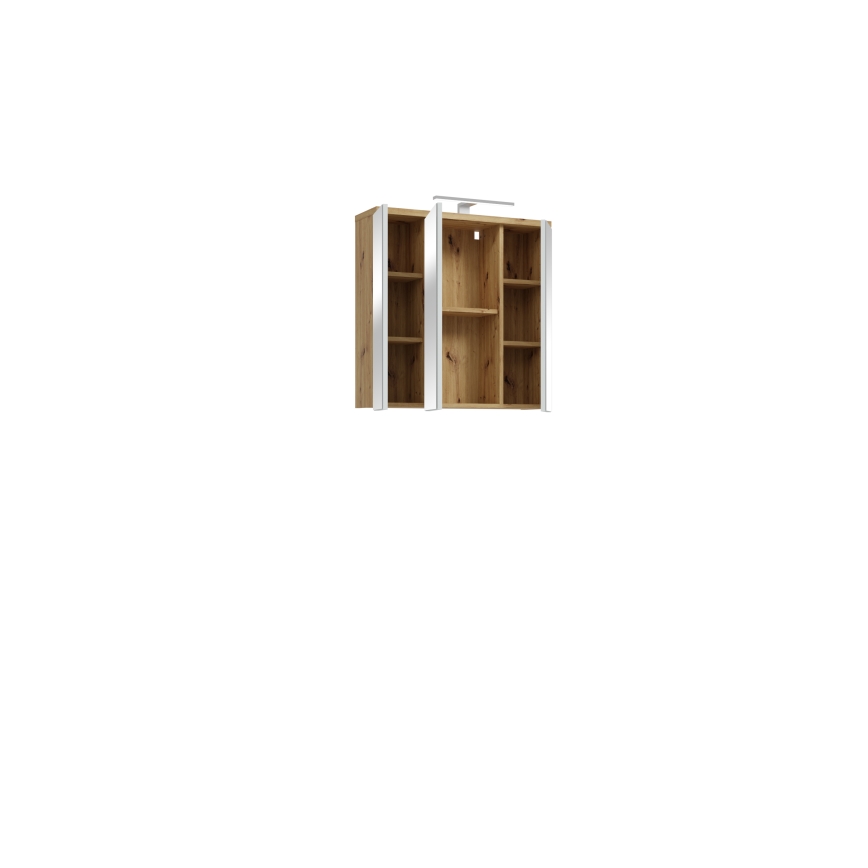 VENOM Wall-Mounted Mirrored Bathroom Cabinet, White/Artisan Oak
