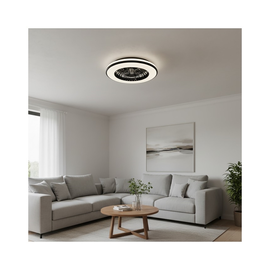 Dimmable LED ceiling light with integrated fan VENTELUX LED/48W/230V 3000/4000/6500K Ø48.5 cm black + remote control