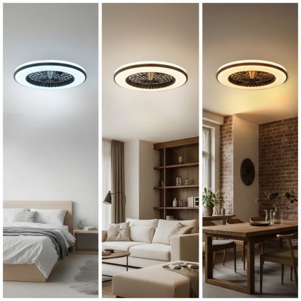 Dimmable LED ceiling light with integrated fan VENTELUX LED/48W/230V 3000/4000/6500K Ø48.5 cm black + remote control