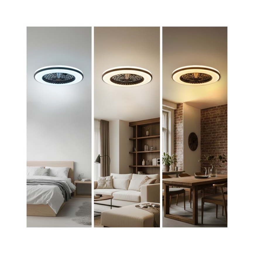 Dimmable LED ceiling light with integrated fan VENTELUX LED/48W/230V 3000/4000/6500K Ø48.5 cm black + remote control