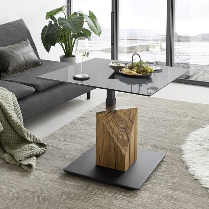 VENTO Lift-Top Coffee Table, Smoked/Oak/Black
