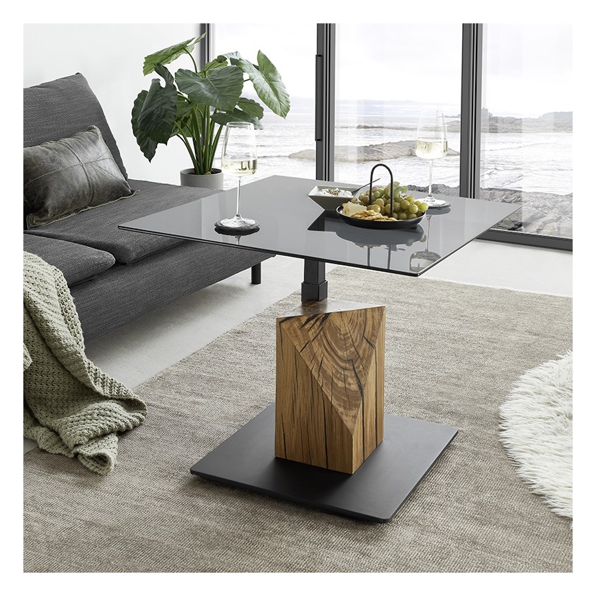 VENTO Lift-Top Coffee Table, Smoked/Oak/Black