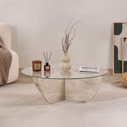 VERE coffee table Ø 90 cm, beige/clear