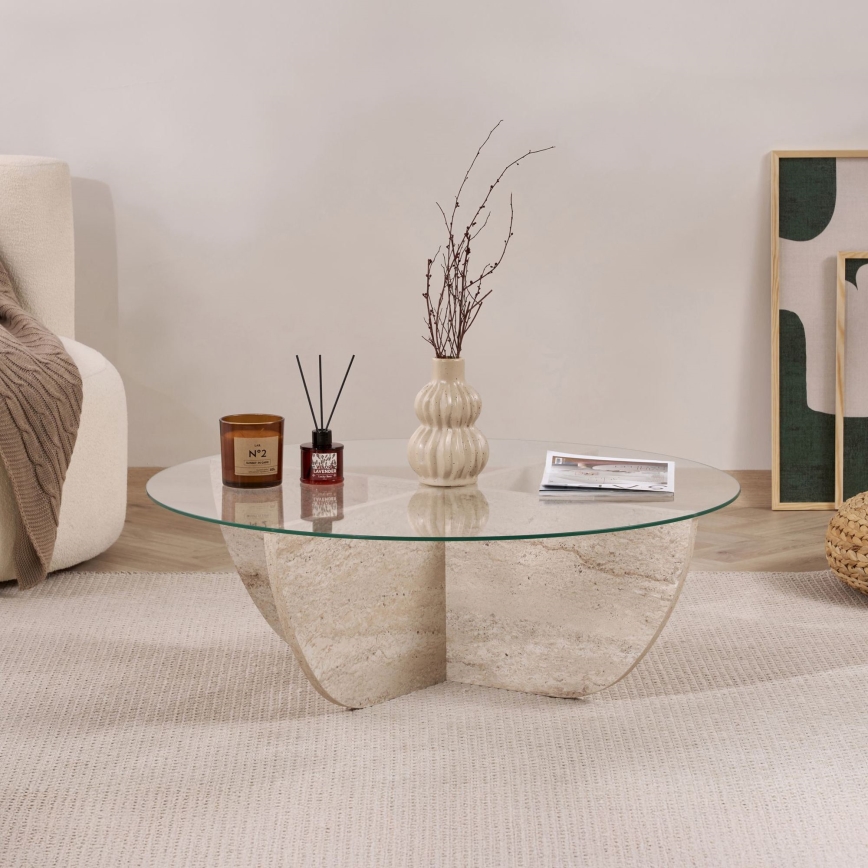 VERE coffee table Ø 90 cm, beige/clear
