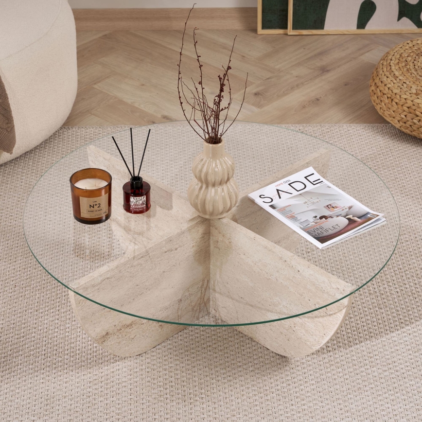 VERE coffee table Ø 90 cm, beige/clear