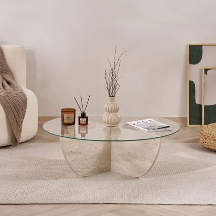 VERE coffee table Ø 90 cm, beige/clear