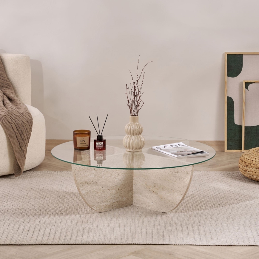 VERE coffee table Ø 90 cm, beige/clear