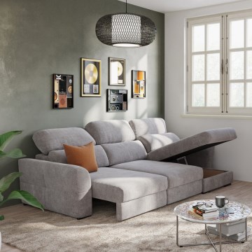 Versatile reversible corner 3-seater sofa bed with storage TRENTO — Taupe