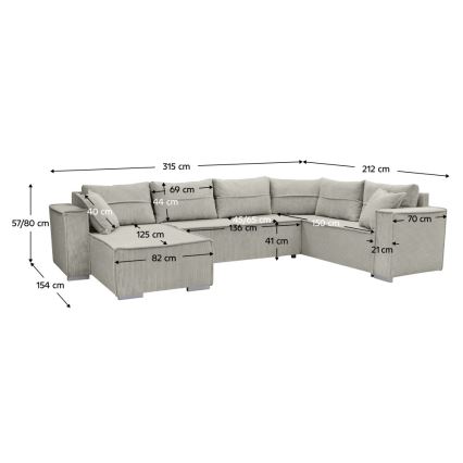 Versatile U-shaped corner pull-out sofa LONDON, beige