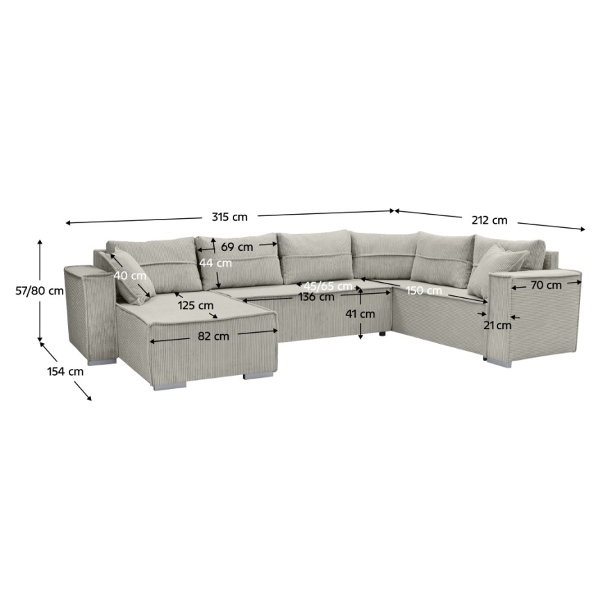 Versatile U-shaped corner pull-out sofa LONDON, beige