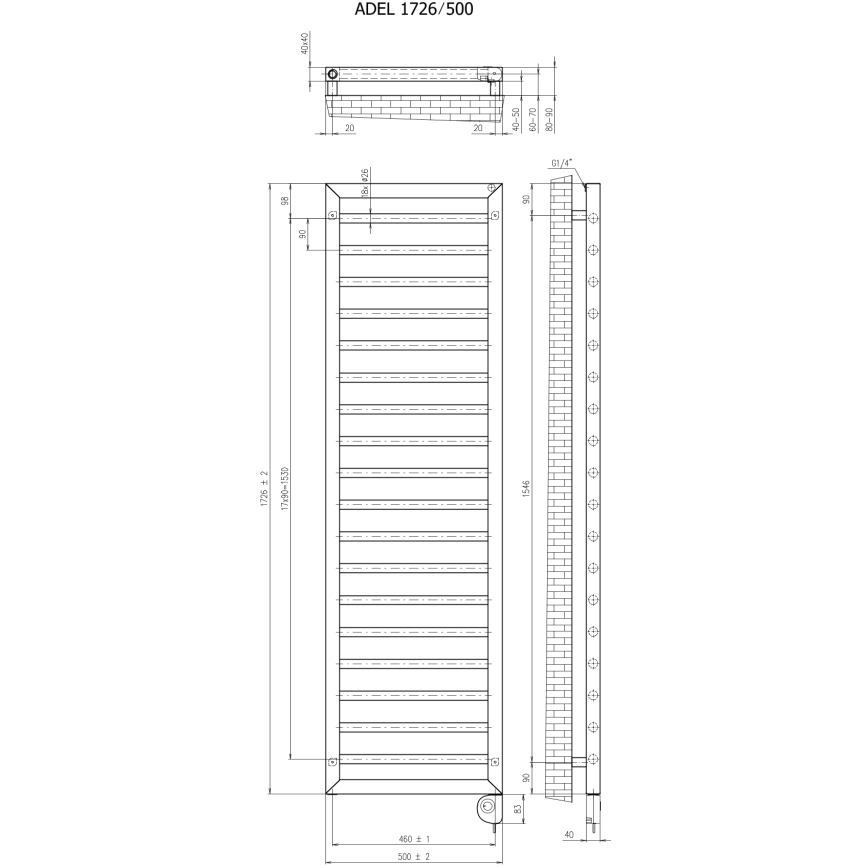 Vertaduro - ADEL Bathroom Radiator with Thermostat, 600 W, 172 x 50 cm, Black