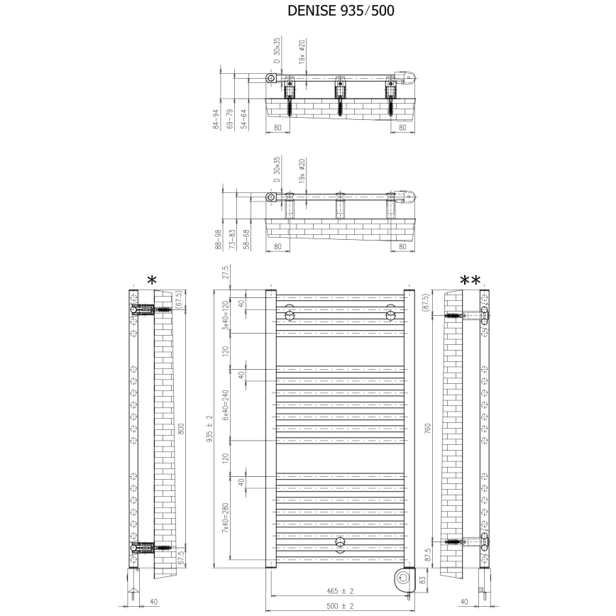 Vertaduro - Bathroom radiator with thermostat DENISE 400W 94x50 cm anthracite