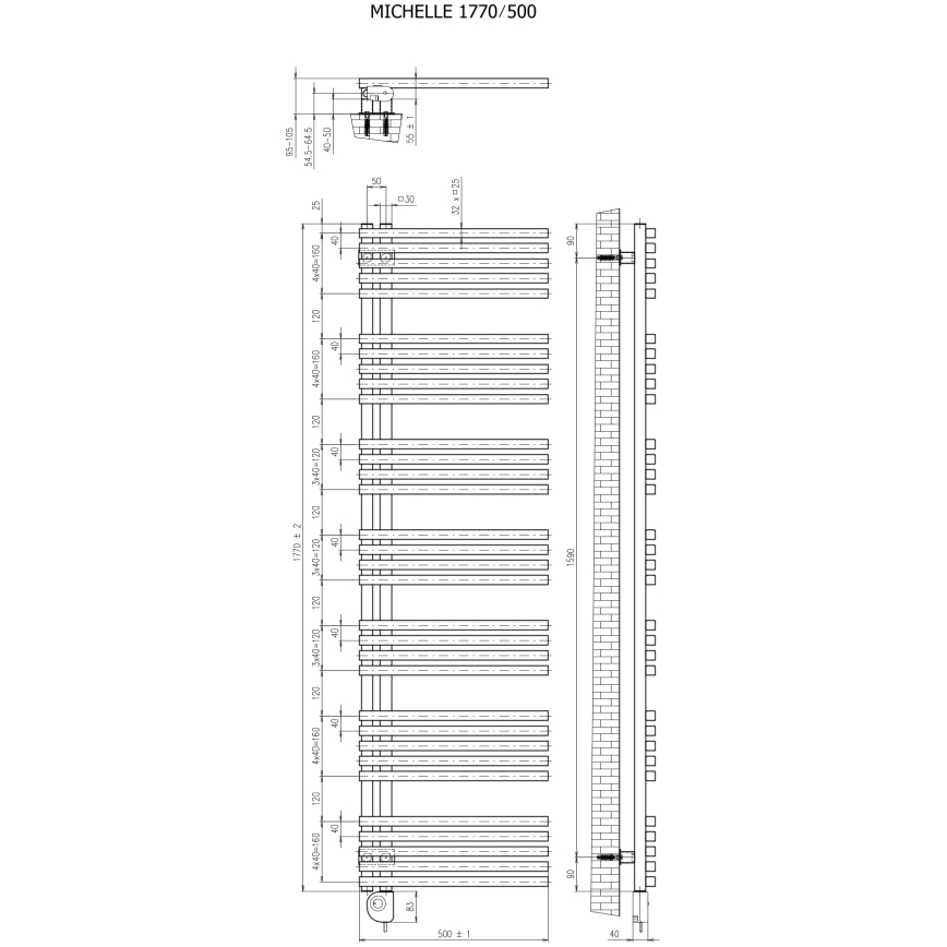 Vertaduro - Bathroom radiator with thermostat MICHELLE 900W 177x50 cm taupe