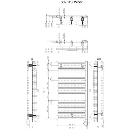 Vertaduro - DENISE Heated Towel Rail with Thermostat, 400 W, 94 x 50 cm, White
