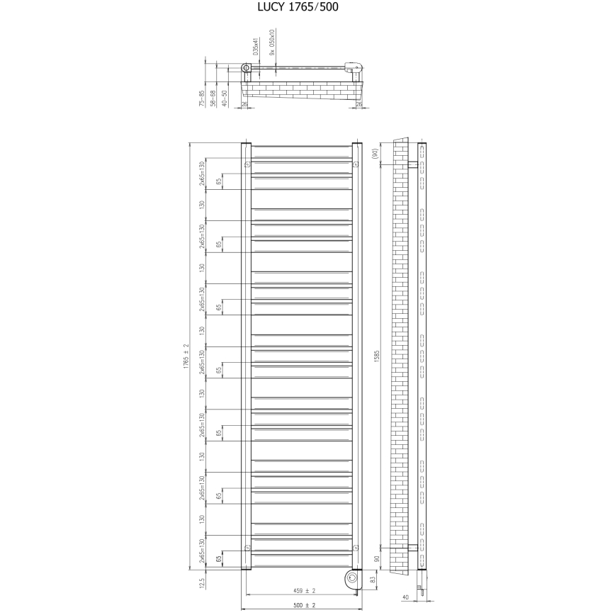 Vertaduro - LUCY Bathroom Radiator with Thermostat, 800W, 177x50 cm, Taupe