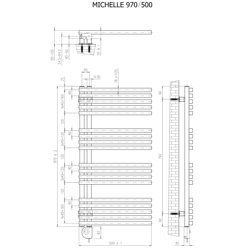 Vertaduro - MICHELLE Bathroom Radiator with Thermostat, 600W, 97x50 cm, Black