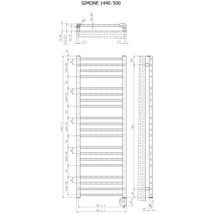 Vertaduro - SIMONE Bathroom Radiator with Thermostat, 600W, 144 x 50 cm, Black