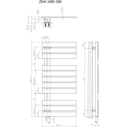 Vertaduro - ZIVA Thermostatic Bathroom Radiator, 500W, 109 x 50 cm, Taupe